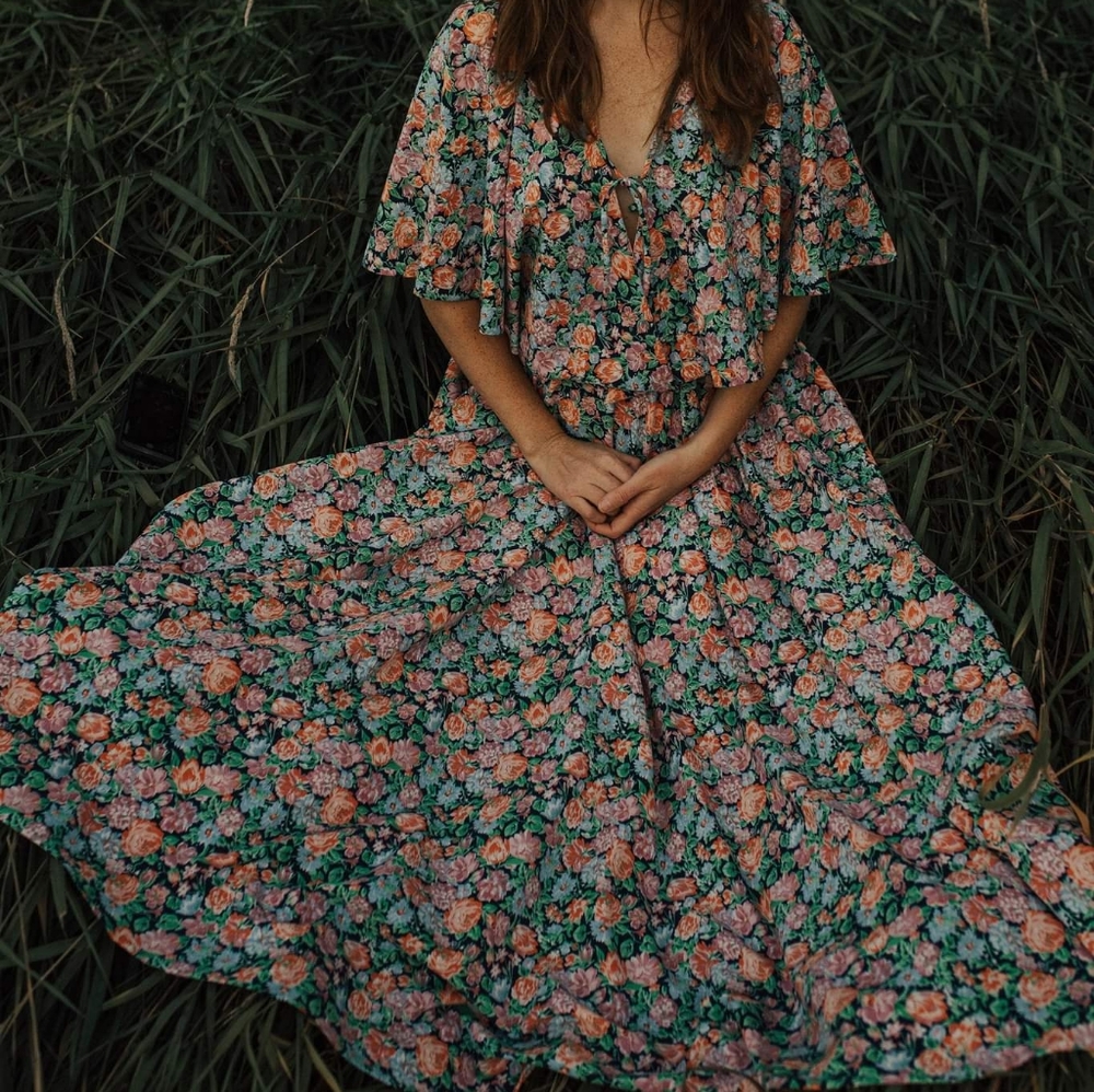 Homemade Floral Full Skirt with Matching Shawl